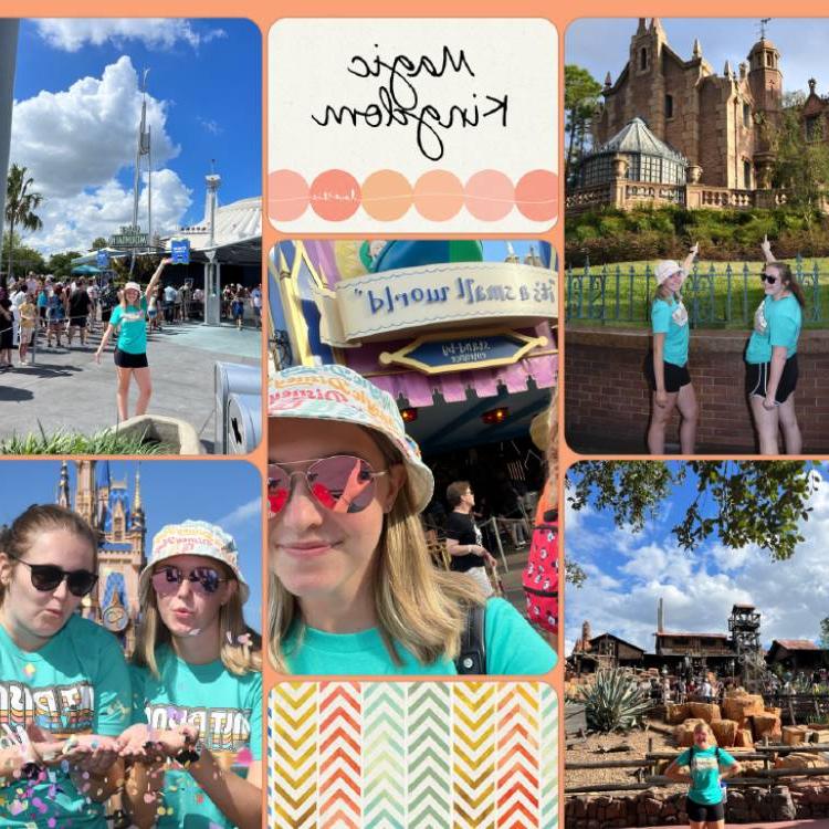 Photo collage of interns at various locations around Disney World's Magic Kingdom